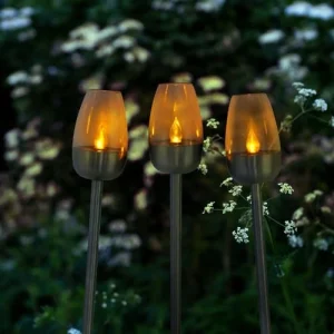 LUMI JARDIN 3 Mini Balises Effet Bougie Acier Gris H38CM Livraison internationale 7