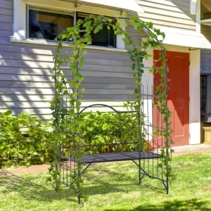 Dernières Nouveautés OUTSUNNY Arche à Rosiers Banc De Jardin 3 Places Métal époxy Noir 10
