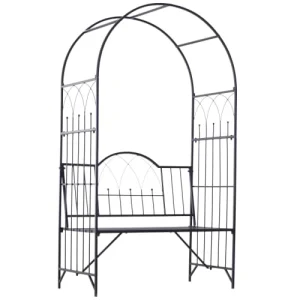 Dernières Nouveautés OUTSUNNY Arche à Rosiers Banc De Jardin 3 Places Métal époxy Noir 12