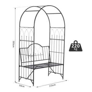 Dernières Nouveautés OUTSUNNY Arche à Rosiers Banc De Jardin 3 Places Métal époxy Noir 14