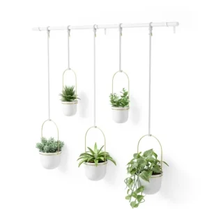 mode Umbra Ensemble De 5 Pots De Fleurs à Suspendre En Mélamine Blanc Et Doré 9