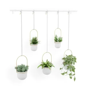 mode Umbra Ensemble De 5 Pots De Fleurs à Suspendre En Mélamine Blanc Et Doré 11