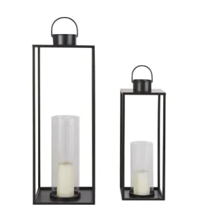 pas cher Maisons Du Monde Lanternes D’extérieur En Verre Et Métal Noir (x2) H70 7