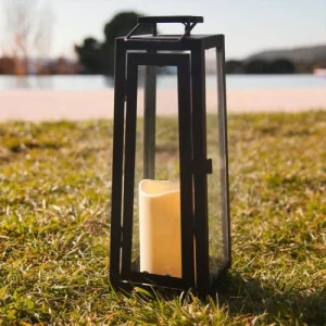 achetez LUMI JARDIN Photophore Solaire Chic Acier Noir H36cm 12