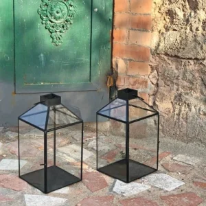 magasin Passage Vernet Set De 2 Lanternes En Verre Et Laiton Noir 9