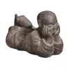 Oviala Statue De Jardin Moine Couché En Pierre Gris Promotio de vente 20