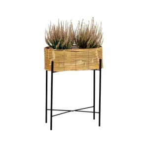 Dernières Nouveautés Wadiga Support Pot Plante En Rotin Synthétique Et Métal Noir 49x20x66cm 7