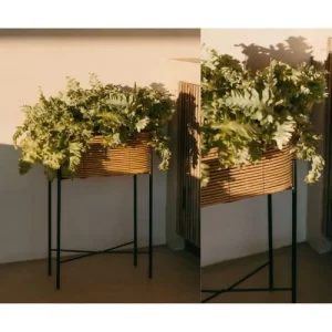 Dernières Nouveautés Wadiga Support Pot Plante En Rotin Synthétique Et Métal Noir 49x20x66cm 9