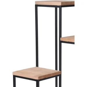 des prix incroyables Wadiga Support Pots Plantes étagé En Métal Noir Et Plateaux Bois 9