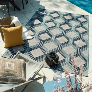 grand choix Nazar Tapis Extérieur Motif Géométrique Bleu – 120×160 8
