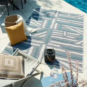 Nazar Tapis Extérieur Rayé Bleu Et Turquoise – 200X290 site en ligne 8