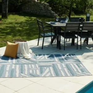 Nazar Tapis Extérieur Rayé Bleu Et Turquoise – 200X290 site en ligne 12