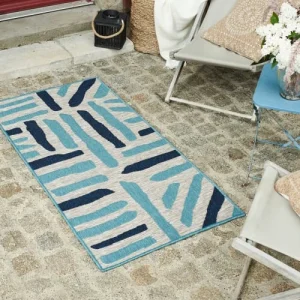 soldes en ligne Nazar Tapis Petite Taille Extérieur Rayé Bleu Et Gris – 70×140 8