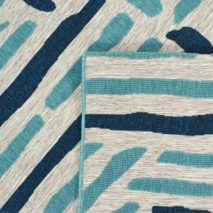 soldes en ligne Nazar Tapis Petite Taille Extérieur Rayé Bleu Et Gris – 70×140 12